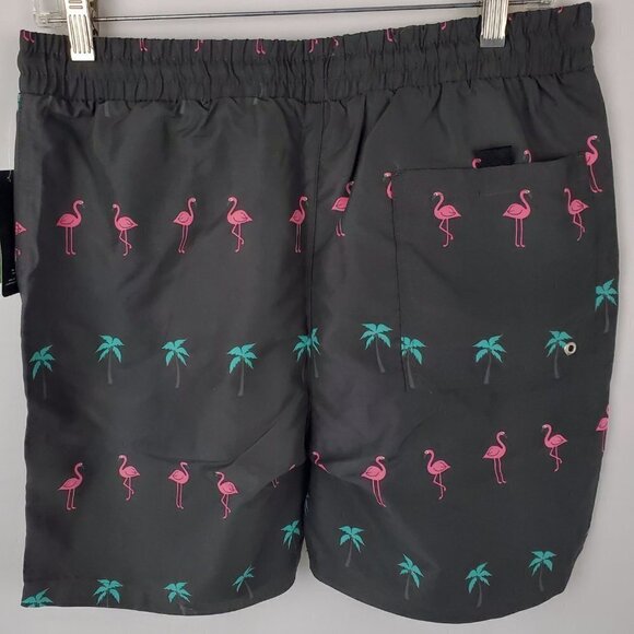NWT 360 Surf Men's Beach Shorts Black w/ Flamingo and Palm Tree Recycled Poly - Picture 5 of 9